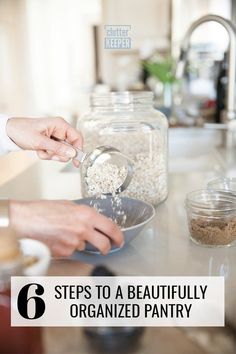 a person is mixing something in a bowl on the kitchen counter with other items nearby