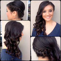 If I can figure out a way to curl my hair so that my hair stays curly for more than an hour, I would love to do something like this. Braids And Curls, Event Hair, Hair Fixing, Hair Chalk, Side Swept, Braid Hair, Side Braid