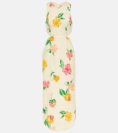 Cutout Linen Floral Maxi Dress in Multicoloured - Alemais | Mytheresa Dressy Summer Dresses, Spring Knits, Midi Dress Style, Shades Of Beige, Daytime Dresses, Dressy Outfits, Modern Outfits, Knee Length Dresses, Floral Midi Dress