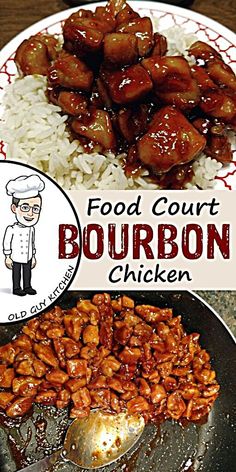 food court bourbon chicken on a plate with rice