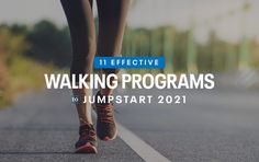 a person walking down the road with text overlay reading effective walking programs to jumpstart 2021