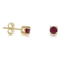 4mm rubies are held in a classic four prong yellow gold stud, offering you a pop of color to go with any outfit. Ruby Stud Earrings, Ruby Earrings Studs, Red Gemstones, Gold Stud, Pop Of Color, Jewelry Cleaner, Gold Studs, Cleaning Jewelry, Gemstone Colors