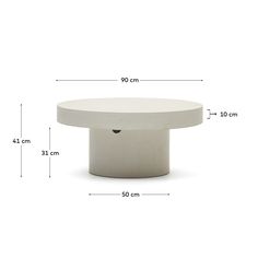 a white table with measurements for the top