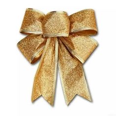 a gold bow on a white background