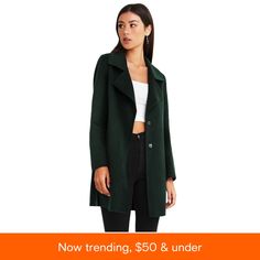 in stock Casual Dark Green Outerwear For Fall, Green Long Sleeve Outerwear For Fall, Trendy Green Long Sleeve Outerwear, Trendy Green Spring Outerwear, Trendy Green Fall Outerwear, Dark Green Long Sleeve Outerwear For Fall, Olive Oversized Outerwear For Fall, Casual Green Pea Coat For Fall, Trendy Green Outerwear