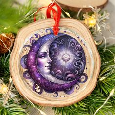 Celestial Moon Goddess Glass Ornament Pagan Yule Ornament-MoonChildWorld Witchy Christmas Ornaments, Wiccan Yule, Wiccan Christmas, Celestial Christmas Ornaments, Moon Christmas Ornament, Witch Ornaments, Pagan Tree, Celestial Christmas, Yule Ornaments