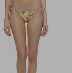 Nwt Yellow With Botanical Pattern And Purple Gingham Trimtie Sides With Metal Detail Size L F7 Beachy Tie-side Bottoms With Floral Print, Beachy Floral Print Tie-side Bottoms, Spring Floral Print Tie-side Bottoms, Summer Floral Print Tie-side Bottoms, Floral Print Tie-side Bottoms For Beach, Floral Print Stretch Swimwear With Tie-side Bottom, Multicolor Floral Print Tie-side Bottoms, Printed Fitted Swimwear With Tie-side Bottom, Printed Fitted Tie-side Bottom Swimwear