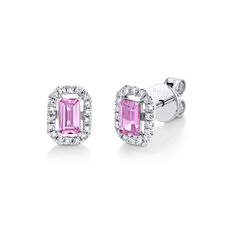 KID'S COLLECTION: The SHAY Mini Me Collection Diamond Halo Pink Sapphire Studs. Details: 18K Gold: 1.8gr White Diamonds: .16cts Pink Sapphire: .72cts Closure: post back Width: 3mmx5mm Natural, untreated gemstones Available in Rose, Yellow, White or Black Gold CONTACT us to further customize Product Number: SKE5 All products are made to order within 4 - 6 weeks. All GBP & EUR pricing includes duties & taxes. We offer complimentary International shipping and 2 day shipping within the US. For estim Sapphire Stud Earrings, Fashion Silhouette, Sapphire Earrings Studs, Sapphire Studs, Rose Yellow, Heart Studs, Diamond Halo, Mini Me, White Diamonds