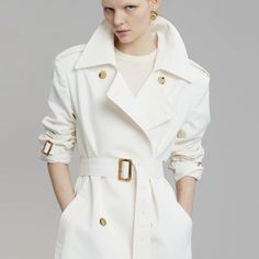 Gorgeous White Brand New With Tags Frankie Shop Mirai Trench - One Size, Long Belted. Luxury White Outerwear With Hidden Button Closure, Luxury White Outerwear With Hidden Buttons, White Belted Outerwear For Work, Luxury White Outerwear With Lapel Collar, White Outerwear With Hidden Button Closure For Work, White Spring Outerwear With Hidden Button Closure, Spring White Outerwear With Hidden Button Closure, Luxury White Long Coat, Chic White Outerwear With Hidden Button Closure