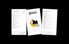 two menus with an image of a penguin on the front and back, one in yellow