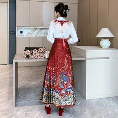 Olivia Mark - Traditional Hanfu Ripple Skirt: Everyday Wear Improved A-line Long Skirt Flounce Skirt, Mermaid Sequin, Evening Gowns Elegant, Types Of Skirts, Embroidered Top, High Waisted Denim, Olivia Mark, Petticoat, Long Skirt