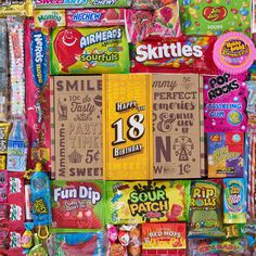 an assortment of candy and candies on display