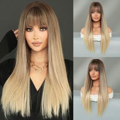 PRICES MAY VARY. ♛【Material Selection】High density heat resistant fiber wig(120°c), soft hair, comfortable to wear,easy to care for. Reduce shedding and knotting. ♛【Blonde Wig with Brown Roots】28 inch long straight light blonde wig with 5 inch bang.Our wig colors are designed Blonde Wig with dark roots,dark roots are more natural,layered wig more perfectly embellishes your face,make you more charming. ♛【Adjustable & Breathable Wig Cap】Our wig cap is about 22-24 Inch.100% breathable rose net Intr Blonde Wig With Dark Roots, Straight Wig With Bangs, Layered Wig, Long Straight Wig, Wig Colors, Natural Looking Wigs, Material Selection, Wig With Bangs, Dark Roots