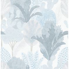 Ari Desert Oasis Wallpaper in Blue from the Pacifica Collection by Brewster Home Fashions Mykonos Blue Wallpaper, Oasis Wallpaper, Cool White Backgrounds, Blue Desert, Cool Backdrops, Brewster Wallpaper, A Street Prints, Desert Scene, Fruit Wallpaper