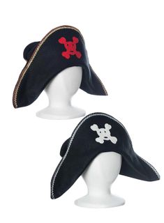 PIRATE COSTUME HAT Travel the seas in high style with this handcrafted felted wool, heirloom-quality pirate hat costume. HAT This high-quality pirate hat is hand appliqued from top quality fibers of 85% wool and 15% rayon felt, which gives it just enough thickness from the wool and a lot of strength with the rayon blended in to last through hours and hours of play. And, it’s made in the USA! Metallic trim at the edge and a white or red skull and crossbones adds to the fun of this great imaginary Pirate Costume Accessories For Halloween, Pirate Style Halloween Costume Accessories, Adjustable Wide Brim Pirate Hat, Adjustable Pirate Hat For Costume, Adjustable Pirate Hat For Costumes, Black Pirate Mini Hats For Costume, Adjustable Brimmed Pirate Hat, Pirate-style Brimmed Hat For Costume Party, Pirate Style Brimmed Hat For Costume Party