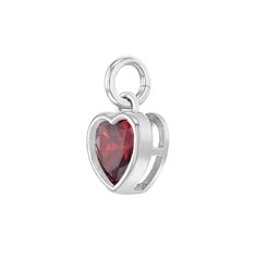 Looking for a unique birthday gift to give to the special young girl in your life born in January? A pretty heart shaped charm that can easily be added to her favorite bracelet. Featuring a unique way of displaying her birth month that she will be able to treasure forever. This beautifully designed charm features a small simulated garnet birthstone created from a bright red cubic zirconia stone. This stunning charm glistens with every glimmer of light adding a fun and vibrant touch to her favori Heart-shaped Anniversary Bracelet With Birthstone, Anniversary Heart Bracelet With Birthstone, Anniversary Birthstone Heart Bracelet, Valentine's Day Heart Charm Gift, Heart Charm Jewelry For Valentine's Day Birthday, Heart-shaped Charms With Heart Beads For Gift, Personalized Heart Charms For Birthday, Valentine's Day Gift Charms In Double Heart Shape, Heart-shaped Birthstone Bracelet For Gift