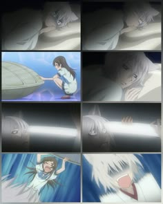 an animated scene with many images of the same character in different scenes, including a woman and