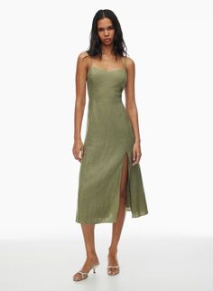 BARRAFINA LINEN DRESS | Aritzia Aritzia Outfit, Wedding Sweatshirts, Tights Fashion, New Era Hats, Grad Dresses, Poplin Dress, Linen Style, Organic Linens, Dress Suits