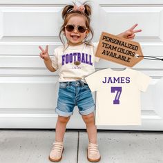 We all know that little sister and little brother are big sister's/brother's biggest fan! Let them show it off in our Custom Football Toddler Shirt, Brother Toddler Football Shirt, Football Cheerleader T-Shirt, Little Sibling Football, Football College Shirt Need this item in a long sleeve or sweater? No problem! Just send me a request.  Kids will love the toddler and youth short sleeve tee by Bella + Canvas. This lightweight side-seamed shirt maximizes comfort all day long. The ring-spun cotton Personalized Cotton T-shirt For Game Day, Custom Name Short Sleeve T-shirt For Birthday, White Short Sleeve T-shirt With Custom Name, White Short Sleeve Tops With Custom Name, Family Matching Game Day Tops With Short Sleeves, Cute White T-shirt With Custom Name, Custom Name Cotton T-shirt For Family Matching, Family Matching Custom Name Cotton T-shirt, Family Matching Cotton T-shirt With Custom Name