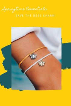 Save the bees jewelry for spring fashion.  Support your values with a save the bees Charm bracelet. 5% of the purchase price will be donated to The Bee & Butterfly Habitat Fund, a nonprofit that identifies opportunities to help honey bee and monarch butterfly populations thrive. Jewelry for a cause #ad #jewelry #giftsforher #jewelryforacause Butterfly Habitat, Bee Jewelry, Bridesmaid Gifts Jewelry, Mom Tips, Bee Charms, Save The Bees, The Bee