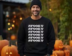 It's Spooky Season! This SPOOKY Sweatshirt is the perfect blend of trendy and funky for Halloween! This could be the perfect crewneck to wear Trick or Treating, to the pumpkin patch, or to wear to your next Halloween Party. Grab yours today! SillyPrintzStudio - Etsy Fall Thanksgiving Outfits, Dnd Gift, Witch Sweatshirt, Thankful Shirt, Nerd Gifts, Family Thanksgiving, Dice Set, Thanksgiving Shirts