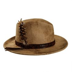 Bootlegger | Mens Felt Fedora Hat adds a bold statement to any outfit. Crafted from wool felt, its feather and tassel trim make it perfect for stylish occasions. Material: 100% Lightweight Wool Felt Shape: Fedora Trim: Leather Band with Feather and Tassel Brim Size: 2 1/2" Crown Height: 4" Sweatband: AHM Velcro Imported Rustic Leather Hat For Fall, Leather Fedora For Western-themed Events, Fall Leather Fedora For Country Events, Adjustable Country Style Fedora For Hunting, Country Style Fedora With Short Brim For Hunting, Adjustable Fedora Hat Bands For Hunting, Adjustable Fedora For Hunting, Country Style Adjustable Fur Felt Fedora, Adjustable Flat Brim Fedora For Hunting