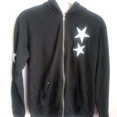 New Jessica Simpson Girl's Black Zip Front Hoodie With Silver Stars. Size Xl. Winter Star Patch Sweatshirt For Streetwear, Winter Streetwear Sweatshirt With Star Patch, Black Long Sleeve Outerwear With Star Print, Black Star Print Sweatshirt For Winter, Black Star Print Winter Outerwear, Black Star Print Outerwear For Winter, Winter Outerwear With Star Patch And Long Sleeves, Winter Long Sleeve Outerwear With Star Patch, Black Hoodie With Star Print For Fall