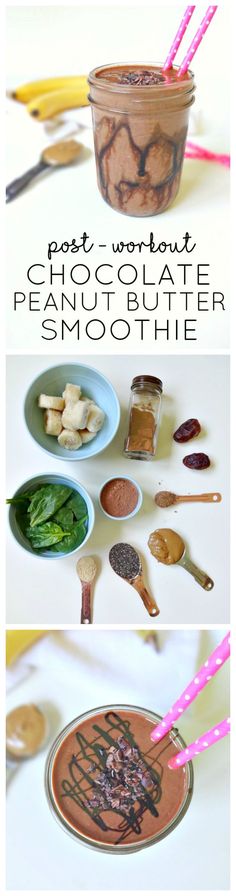 three pictures showing different ways to make chocolate smoothie