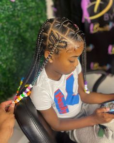 Girl Braids Hairstyles Kids Black Little, Kid Braid Styles With Beads, Kids Braided Hairstyles Black Children, Kids Braided Hairstyles Natural Hair, Kids Braided Ponytail, Cute Hairstyles For Black Kids, Baby Braid Styles, Toddler Braid Styles, Kids Braids With Beads