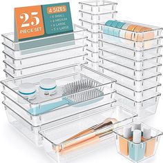 the drawers are organized with plastic containers