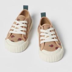 Zara Baby Toddler Kids Girl Cotton Apple Sneakers Size 27 (10.5) And 22 (6.5) Available Nwt Brown Casual Sneakers With Soft Sole, Casual Brown Sneakers With Soft Sole, Brown Sneakers With Soft Sole For Playtime, Casual Brown Sneakers For Playtime, Casual Cream Sneakers With Soft Sole, Brown Lace-up Sneakers With Soft Sole, Cute Sneakers With Rubber Sole, Brown Non-slip Sneakers For Spring, Brown Low-top Sneakers For School