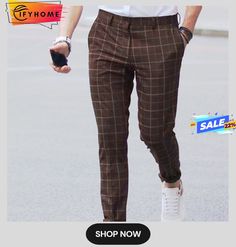 Men's Chinos Trousers Jogger Pants Plaid Pants Chino Pants Front Pocket Plaid Checkered Lattice Tartan Comfort Business Casual Daily Basic Streetwear Green Navy Blue Micro-elastic Casual Brown Slim Fit Dress Pants, Brown Slim Fit Tapered Leg Pants, Brown Slim Fit Straight Pants, Non-stretch Tapered Leg Brown Pants, Brown Fitted Pants For Summer, Fitted Brown Pants For Summer, Men's Chinos, Basic Streetwear, Plaid Dress Pants