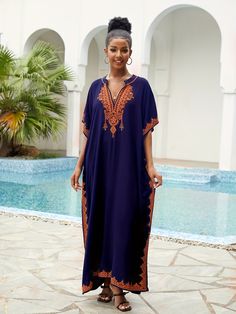 Ramadan Plus Size Boho Kaftan Dress Overview Elevate your Ramadan wardrobe with the exquisite Ramadan Plus Size Boho Kaftan Dress. This stunning garment seamlessly blends traditional elegance with contemporary style, making it the perfect choice for special occasions during the holy month. Featuring intricate golden embroidery, bat sleeves, and a notched neckline, this maxi cover-up dress exudes sophistication and grace. Design and Style Golden Embroidery: The dress is adorned with elaborate golden embroidery, meticulously crafted to add a touch of opulence and glamour. The intricate patterns and motifs reflect traditional craftsmanship, making this dress a true work of art. Bat Sleeves: The bat sleeves drape gracefully from the shoulders, adding a sense of drama and fluidity to the garmen Baby Boy Coat, Bat Sleeve, Beach Swimwear, Kaftan Dress, Baby Boy Fashion, Womens Clothing Stores, Swimwear Outfit, Cover Up Dress, Dress Trousers