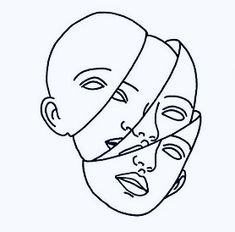 three face masks with faces drawn in one line