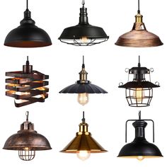 six different types of pendant lights hanging from the ceiling