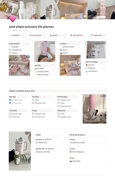 the pink princess life planner is displayed in this screenshote, with photos and text