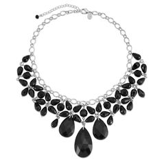 Silver Tone Black Faceted Statement Bib Necklace 16   19 Inch Adjustable Affordable Necklaces, Jewlery Necklace, Fancy Jewelry Necklace, Statement Bib Necklace, Cameo Jewelry, Beaded Statement Necklace, Cabochon Jewelry, Creating Jewelry, Fancy Jewelry