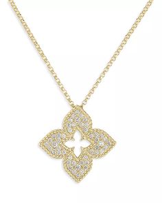 Roberto Coin - 18K Yellow Gold Venetian Princess Diamond Flower Pendant Necklace, 17" Luxury Yellow Gold Flower Necklace, Luxury Gold Diamond Necklace In Flower Shape, Luxury Diamond Flower Pendant Necklace, Exquisite Yellow Gold Flower Shaped Necklace, Luxury Flower Shaped Necklace, Luxury White Gold Flower Necklace, Luxury Diamond Necklace With Flower Shape, Roberto Coin Necklace, Tory Burch Necklace