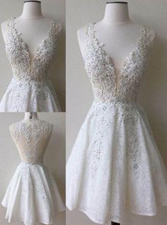 A-Line Deep V-Neck White Lace Short Homecoming Dress with Appliques Beading Hoco 2022, Prom Dress Black, Girl Shadow, Mini Homecoming Dresses, White Lace Shorts, Bride Fashion, Fashionable Clothes, Short Homecoming Dress, Lace Homecoming Dresses