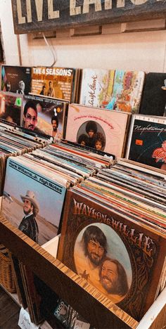 many records are on display in a store