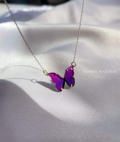 Pink Butterfly Necklace For Gift, Fairycore Butterfly Necklace Gift, Butterfly Necklace Purple, Elegant Pink Butterfly Necklace, Purple Butterfly Chain Necklace Under 30$, Papillon Butterfly, Necklace Aesthetic, Beautiful Painting, Beautiful Paintings