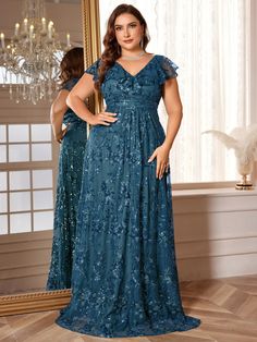 XUIBOL Plus Size Luxury Floor Length V-Neck Evening Dress Long Women Elegant Wedding Party Dress Plus Size Gowns Formal, Navy Blue Party, Plus Size Gowns, Gown Plus Size, Blue Dress Formal, Plus Size Formal Dresses, Formal Evening Dress, Prom Ideas