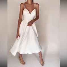 White Elegant Strappy V-Neck Dress, Criss-Cross Back, Never Worn, New Without Tags. Bought For A Bridal Shower Didn’t End Up Wearing. V-neck Sundress For Cocktail, Elegant Summer V-neck Dress With Sweetheart Neckline, White V-neck Dress For Night Out In Spring, White V-neck Dress For Spring Night Out, V-neck Sundress For Brunch, Spring V-neck Dress With Sweetheart Neckline, Brunch V-neck Sundress, White V-neck Dress For Spring Party, V-neck Midi Sundress For Brunch