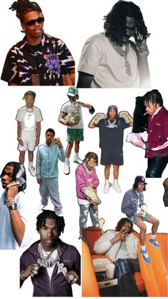 the collage shows many different people in various outfits and styles, including one man with dreadlocks