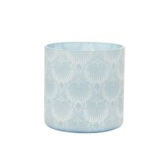 a blue and white vase on a white background