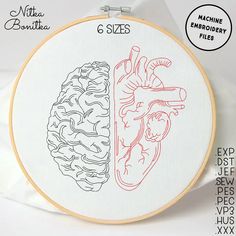 a cross stitch pattern with the outlines of two human heart and brain in it