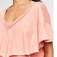 Details: -Scoop Neck Line -Flouncy Butterfly Sleeves -Large Ruffle Collar Detail -Relaxed Fit Contents + Care: -55% Linen, 45% Cotton -Machine Wash Measurements For Size Xs: -Length: 21" -Armpit To Armpit: 25" *Please Note: -All Photos Are Stock Photos, Color May Vary Slightly -All Items Are New With Tags -We Cannot Ship To Po Boxes Pink Soft-washed Relaxed Fit Top, Soft-washed Pink Top For Spring, Pink Relaxed Fit Soft-washed Top, Oversized Pink V-neck Top, Pink Summer Tops For Loungewear, Pink Tops For Summer Loungewear, Pink Relaxed Fit V-neck T-shirt, Oversized V-neck Top For Summer, Summer Pink Scoop Neck T-shirt