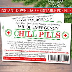 the emergency card is next to a christmas tree with red and green decorations on it