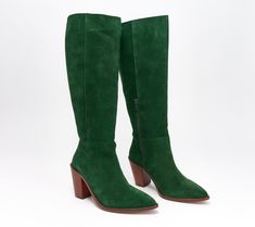 Tall and sleek, these leather boots will elevate any style. Pair them with a belted sweater dress for date night and have all eyes on your. From INTENTIONALLY BLANK. Green Suede-lined Boots With Round Toe, Green High Ankle Boots, Medium Width, Medium Width Suede Knee-high Heeled Boots, Dress For Date Night, Dress For Date, Shaft Boots, Dad Sandals, Intentionally Blank, Tall Knee-high Heeled Boots With Zipper Closure