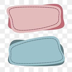 two blue and pink oval shaped objects with stitching on the bottom, one is empty